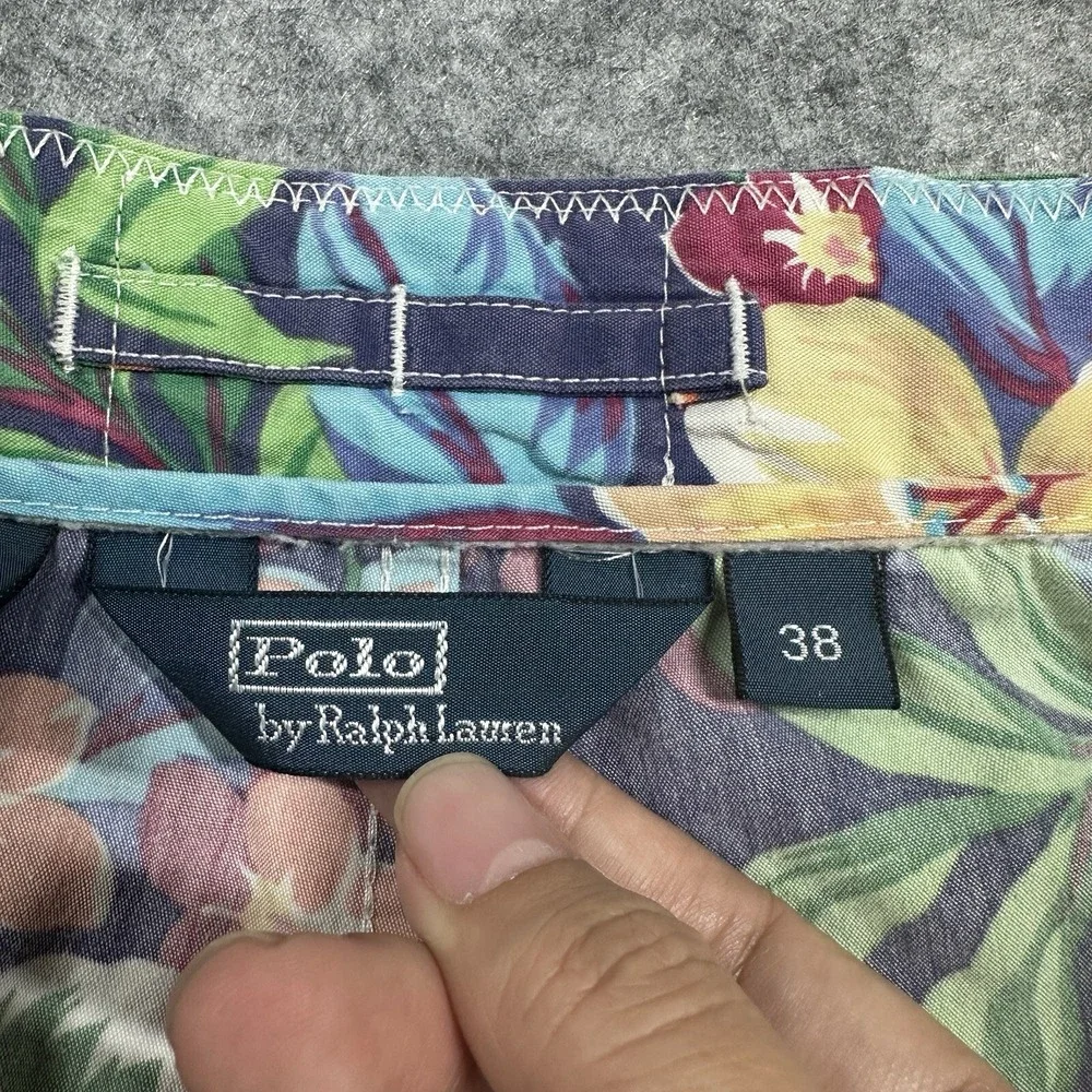 Polo Ralph Lauren Board Shorts Mens 38 Blue Floral Hibiscus Tropical Swim Trunks
